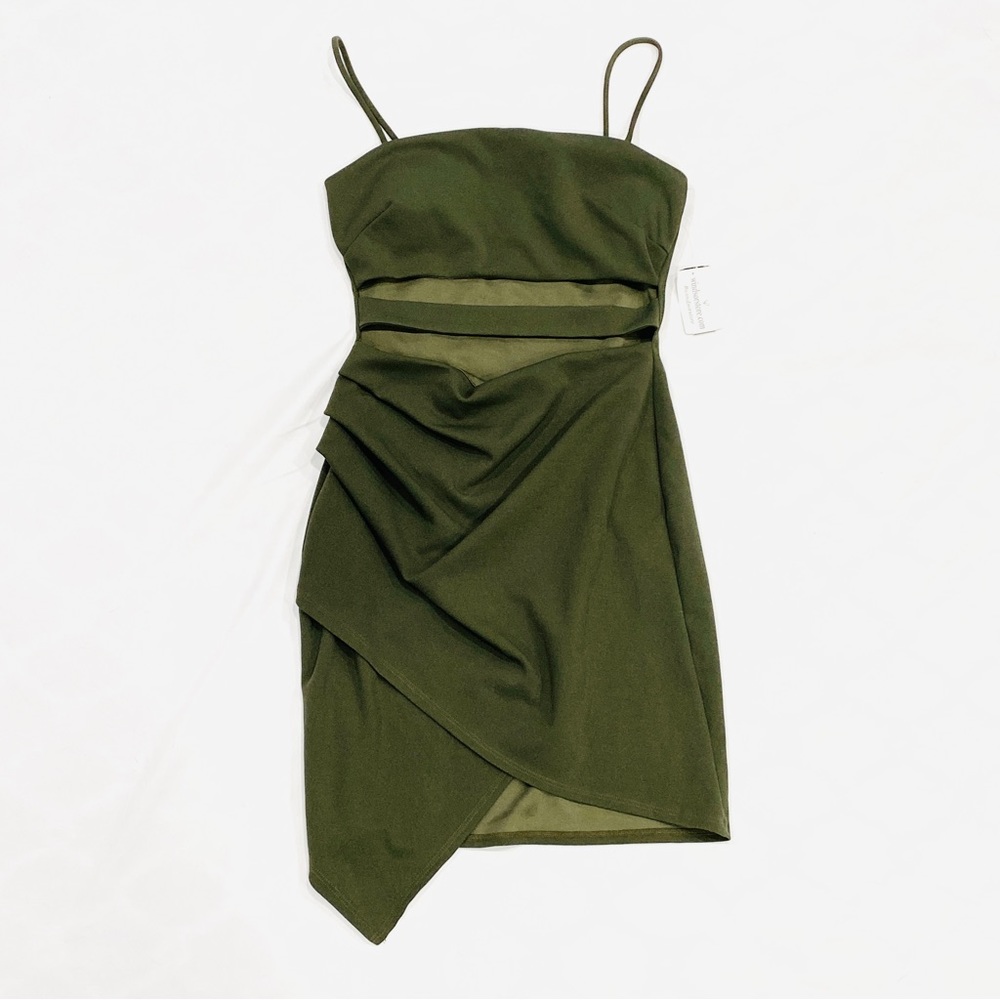 Windsor Olive Green Midriff Cutouts Asymmetrical Napkin Hem Sleeveless Dress